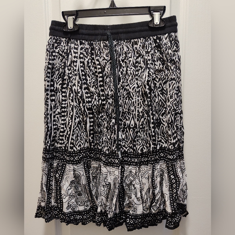 Midi Garment Craft ruffle skirt with elephant and mahout (rider) at hem